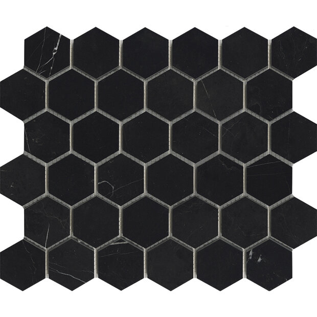 Essential Hexagon Negro Marquina Pulido 25,8x 29,8