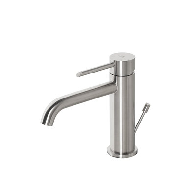 Round Inox vodovodná batéria malá s výpusťou nehrdzavejúca oceľ kartáčovaná